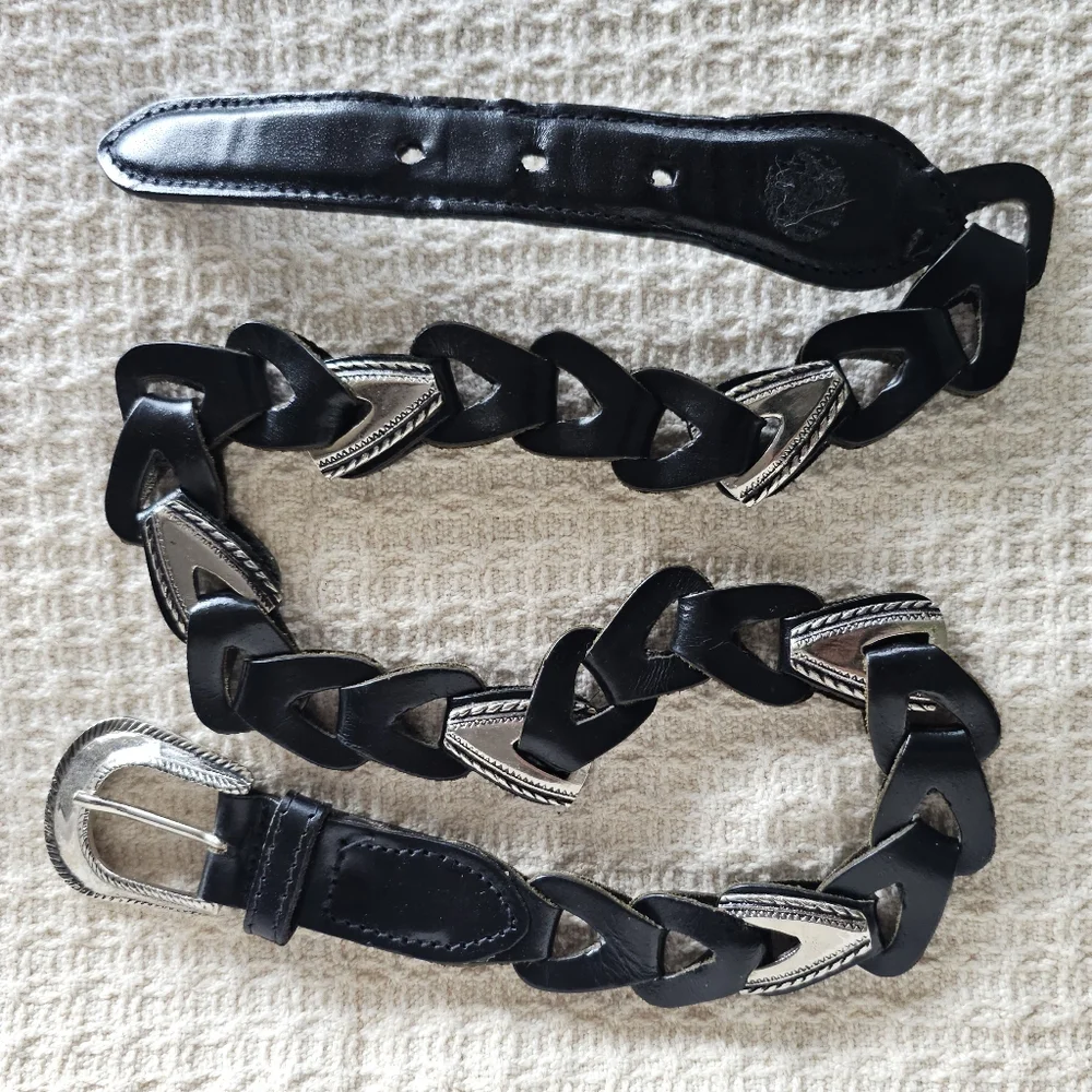 ☆ VINTAGE Black Leather Braided Belt, M